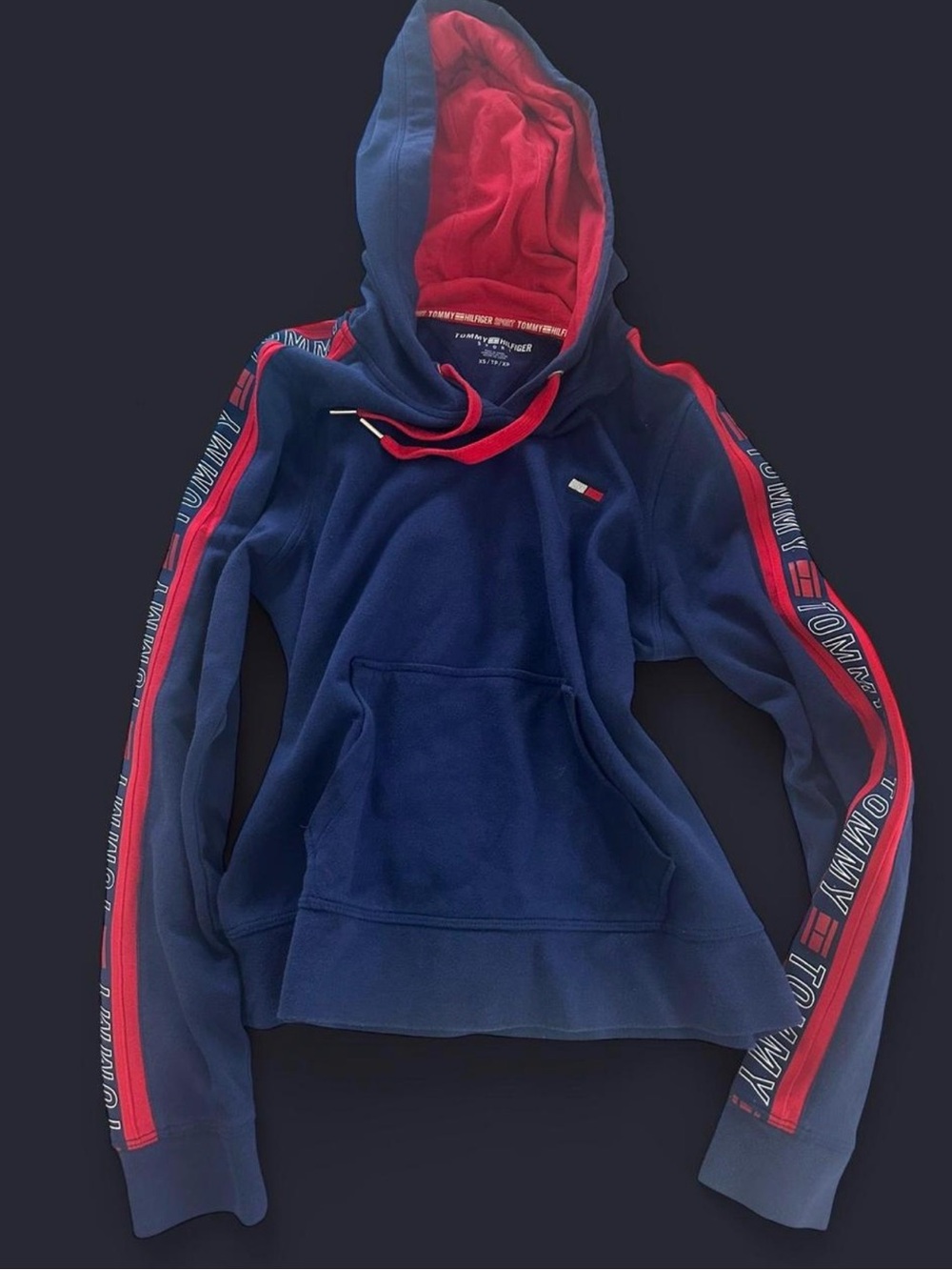 Tommy Hilfiger Navy & Red Hooded Sweatshirt SIZE XS